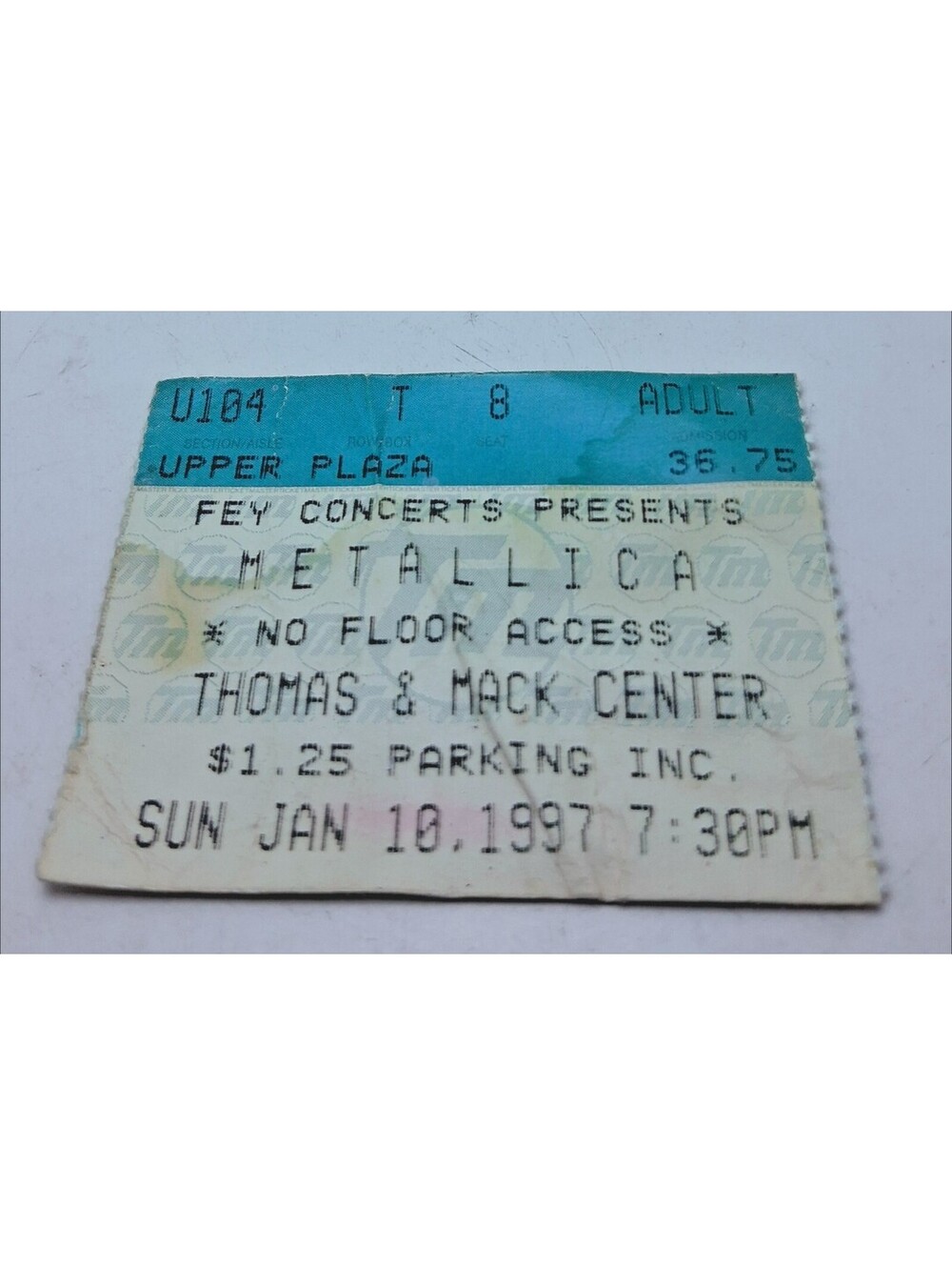 METALLICA TICKET Stub THOMAS & Mack Center Sun Jan 10 1997